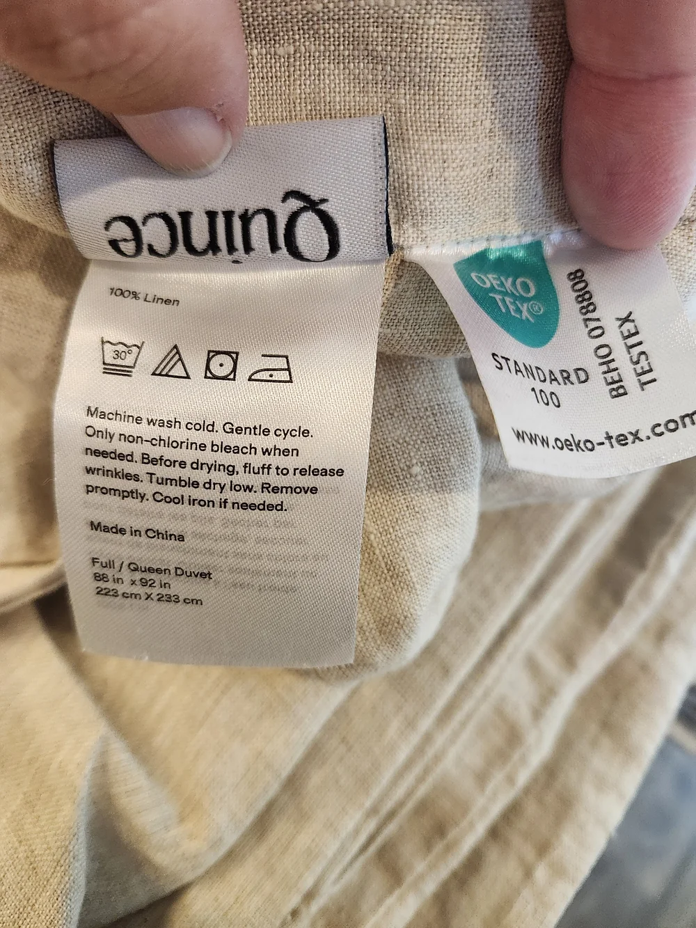 Quince 100% European Linen Duvet Cover Set Natural Chambray Full/Queen EUC